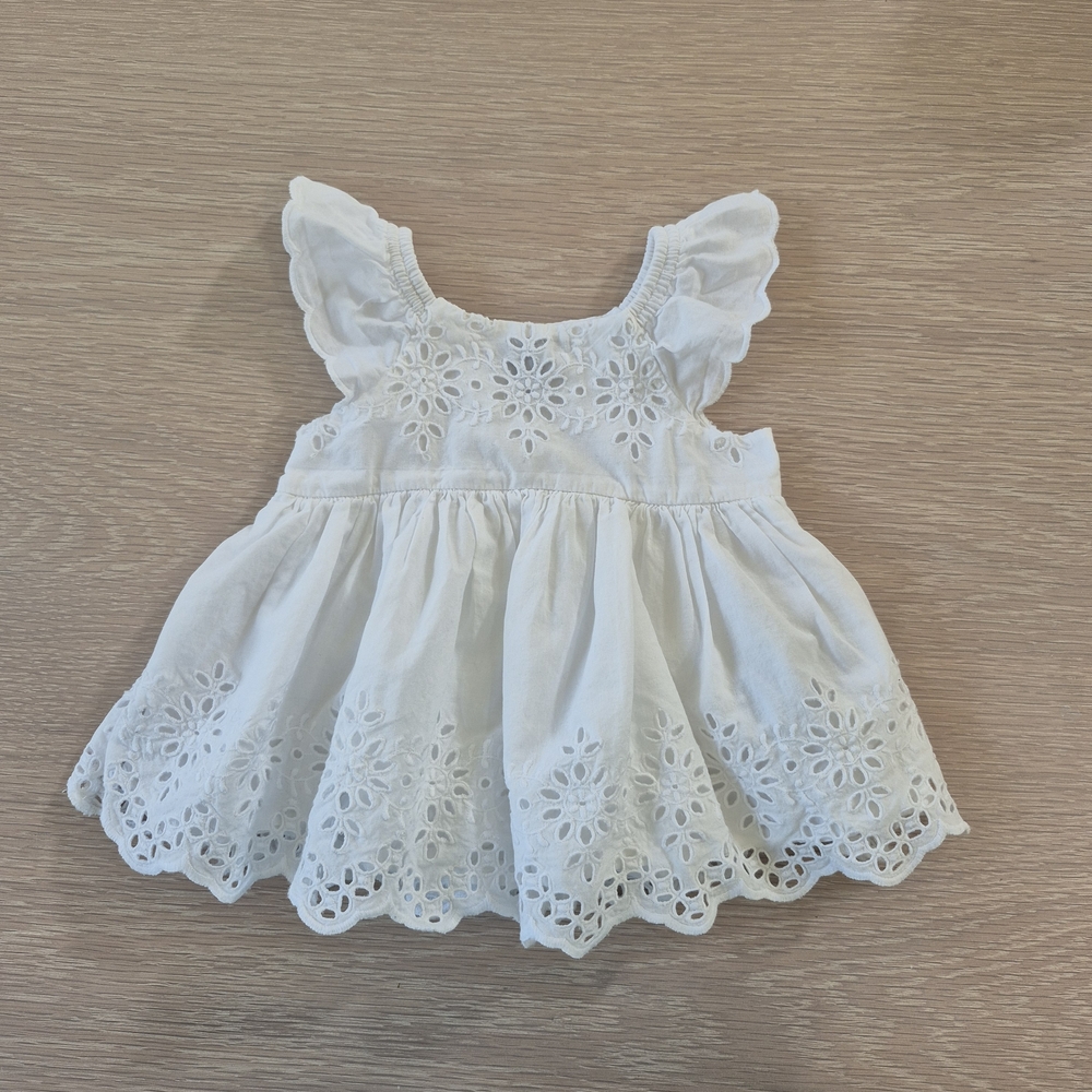 Newborn GAP Baby White Eyelet Dress with Ruffled Neckline